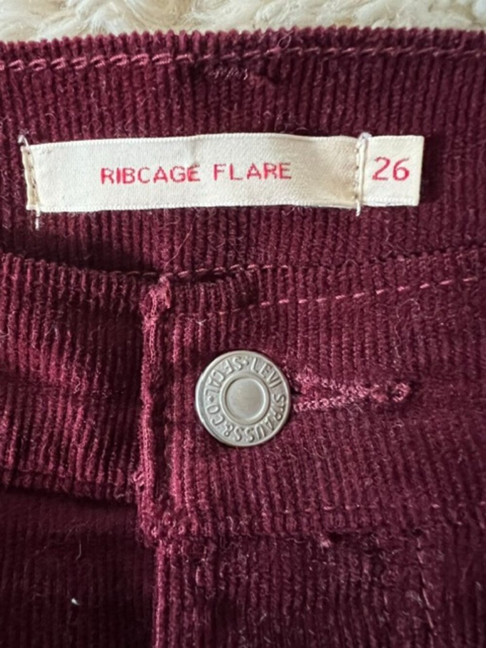 Levi's Corduroy Ribcage Flare Burgundy Five Pocket Pants Woman's W26-L32 - Picture 9 of 13